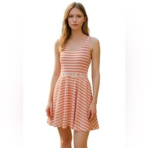 VINTAGE CITRUS SUNDRESS Peach and White Size L Fit and Flare Style Pastel Orange